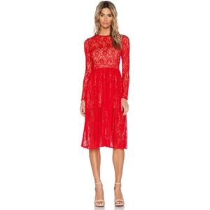 SAU Natalya Red Lace Long Sleeve Midi Dress Size 6 NWT